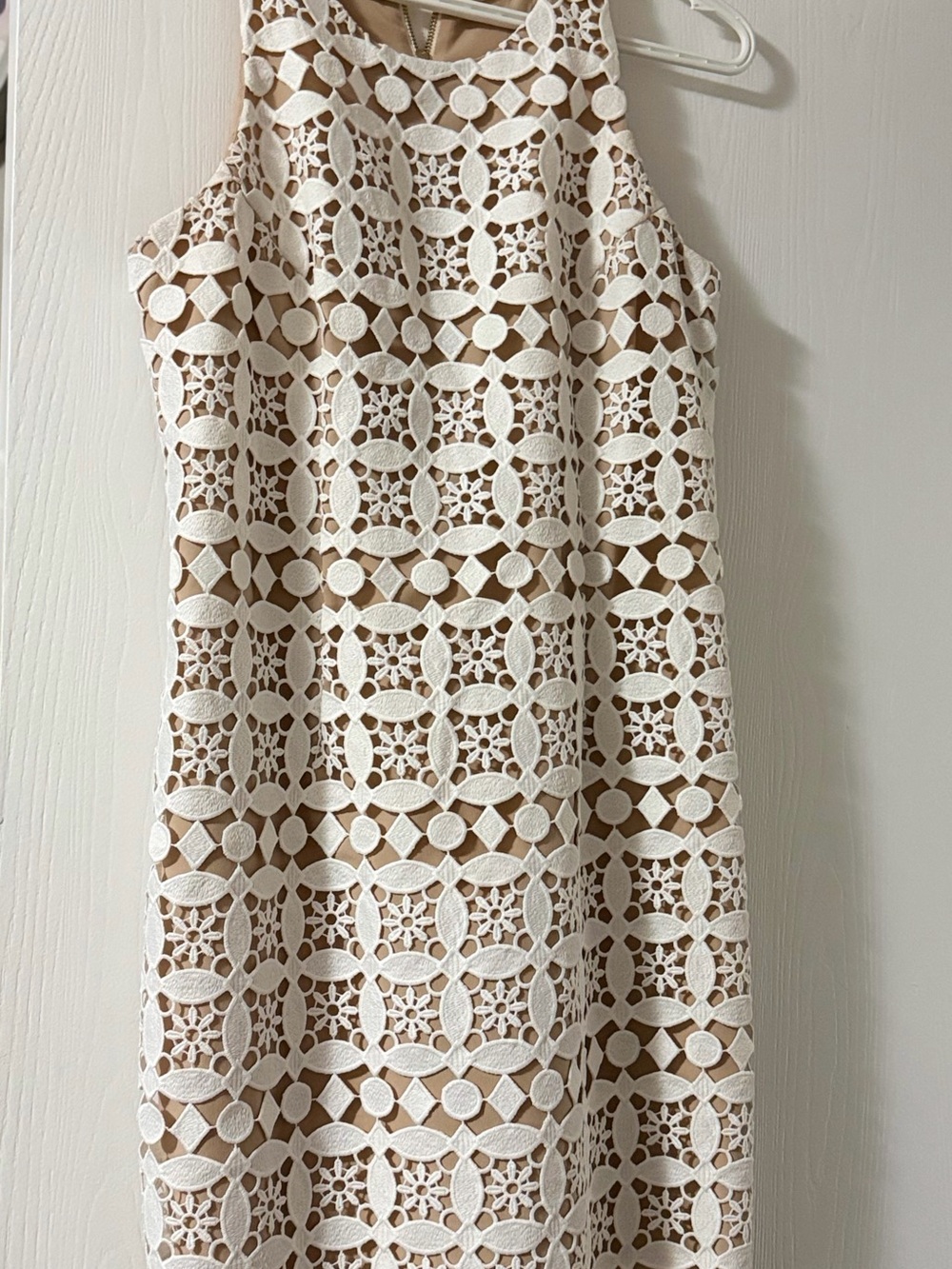 Eliza J Beige and White Lace Detail Dress